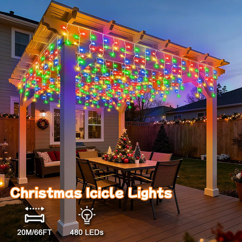 cshare Icicle Lights Outdoor 20M 480 LEDs Multicoloured Waterproof