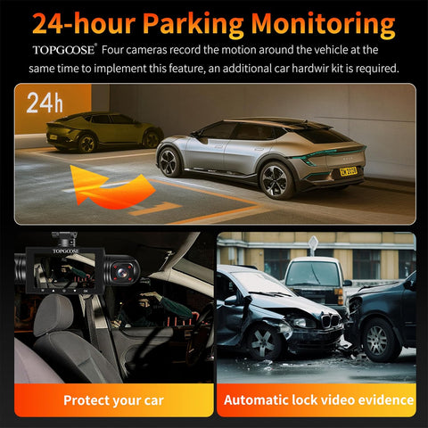 TOPGOOSE 360° 4-Channel Dash Cam FHD 1080P with Night Vision & 64GB Card