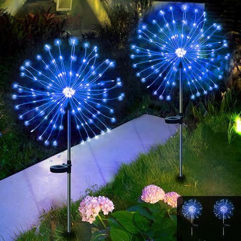 2 Pack Solar Firework Lights, 300 LEDs With 8 Modes, Waterproof Copper Wire Pathway Decorative Lights for Garden Tree Landscape Outdoor