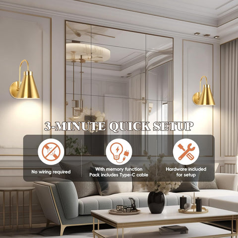 Battery Operated Gold Wall Lights with Remote RGB 2 Pack