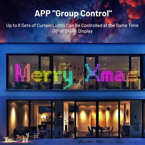 Smart App Light Curtain 2x2m – 400 LED Christmas Window Curtain Lights with DIY Patterns, App & Remote Control, Music Sync & IP65 Waterproof Design - Turn Any Wall Into Your Own Little Light Show