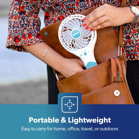 GEEPAS Rechargeable Fan | Mini Portable USB Handheld Fan for Home Office Travel Outdoor Personal Use | 3 Speed Settings 8Hr Run Time | Ultra Quiet Lightweight Air Circulator | 2 Year Warranty Blue