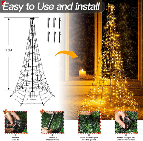 202 LED Outdoor Christmas Tree Lights – Warm White, 1.8m