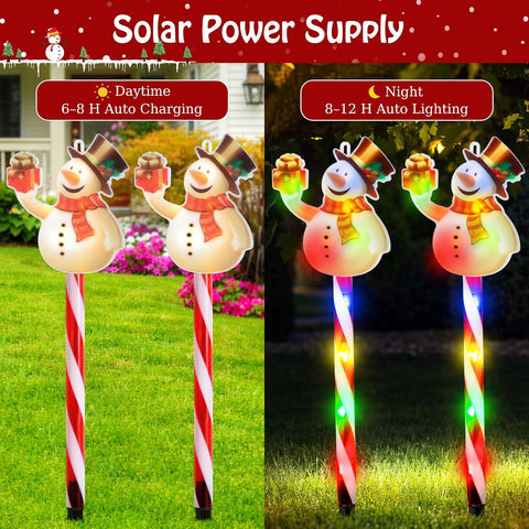 Lewondr 5PCS Snowman Christmas Decorations Lights with Cane Garden Stakes
