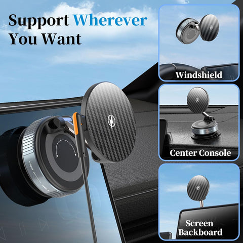 PlusAcc Magnetic Car Phone Holder with 15W Wireless Charger – Black