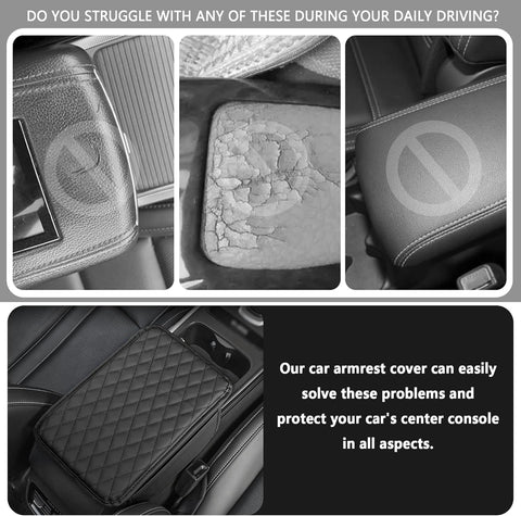 Upgraded Black Car Center Console Armrest Cover with Storage Bags