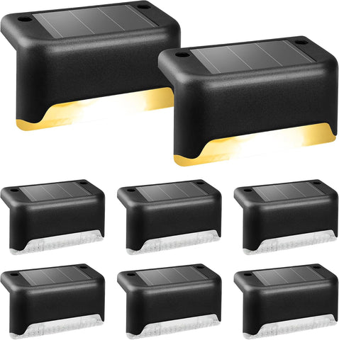 Solpex Solar Deck Lights 8 Pack Solar Step Lights, Outdoor Fence Light Waterproof for Outdoor Stairs, Step, Fence, Yard, Patio, and Pathway(Black,Warm White) [Energy Class A]