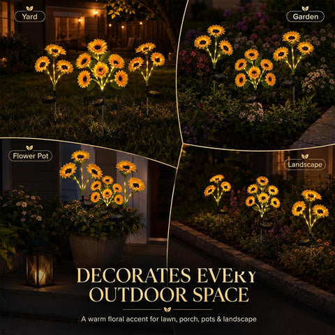 Sunflower Solar Lights Outdoor Solar Garden Stake Lights Realistic Sunflowers Yard Lawn Pathway Décor (3 Pack)