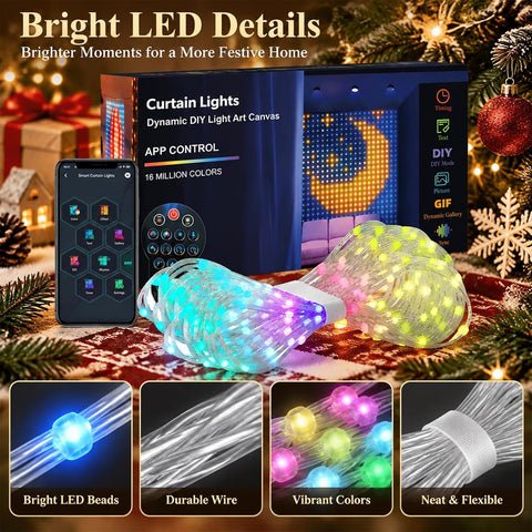 3×3m Curtain Fairy Lights 400 RGBIC LEDs – App & Remote Controlled Waterproof Colour Changing Lights for Weddings, Parties & Backdrops - Turn Any Wall Into Your Own Light Show