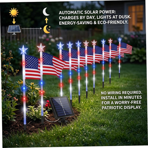 4th of July Decorations Outdoor Red White and Blue Solar Lights Outdoor 8 Flag 4th of July Decorations Led Star Stake Lights Patriotic Yard Decor