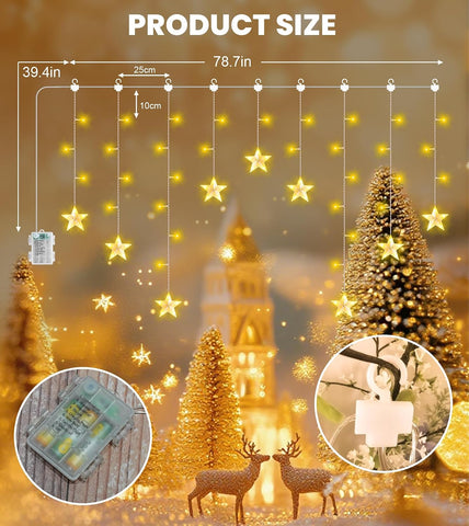 LITOHOM Christmas Window Star Lights – 76 LED Warm White Curtain Lights with 8 Modes & 6-Hour Timer - Turn Your Windows into a Twinkling Christmas Welcome
