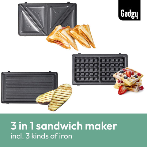 3-in-1 Belgian Waffle Maker & Sandwich Press – Removable Plates, Cool-Touch Handle, Indicator Lights, 750W Multi-Function Grill UK