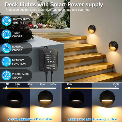 LightingWill Garden Lights Mains Powered with Timer and Photocell Sensor, 6 Pack LED Fence Lights, 3000K Warm White, IP67 Low Voltage Garden Lights for Fence, Yard, Patio, Pathway