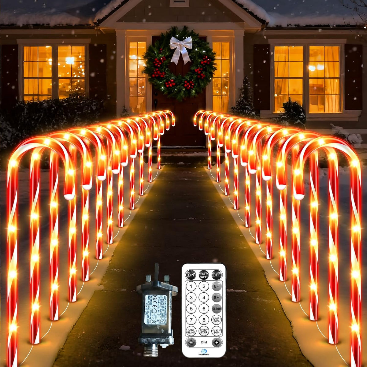 24 Pack 144 LED Candy Cane Christmas Lights Outdoor, 25.2inch Warm White