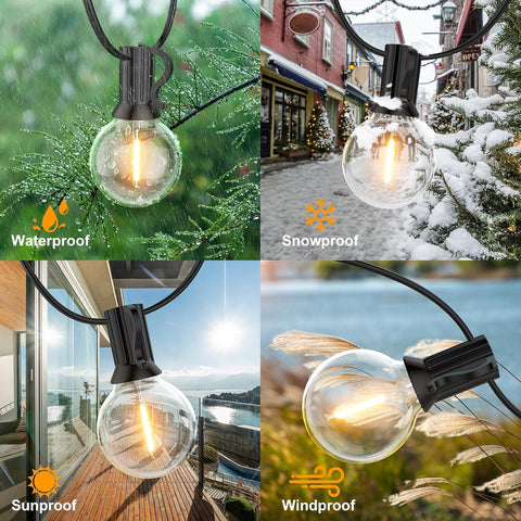 GPATIO 30m (100ft) Mains Powered Outdoor Festoon Garden Lights with 50 Warm White G40 LED Bulbs + 2 Spare Bulbs – IP45 Garden String Lights for Patio, Wedding, Party & Events