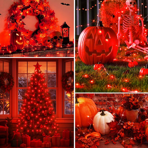 2 Pack Red Fairy Lights Battery Operated with Timer, 2M 20 LED Waterproof Silver Wire String Lights for Indoor Party, Wedding & Valentine’s Day Decor