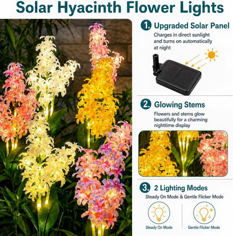Solar Hyacinth Garden Lights With Glowing Stems (2 Pack)