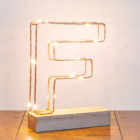 LED Wire Frame Letter E – Rose Gold Copper – Battery Powered