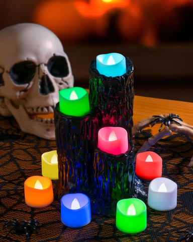 24 Pack 7-Color Changing LED Flameless Tea Lights, Battery Operated Flickering Candles for Party & Festival Décor