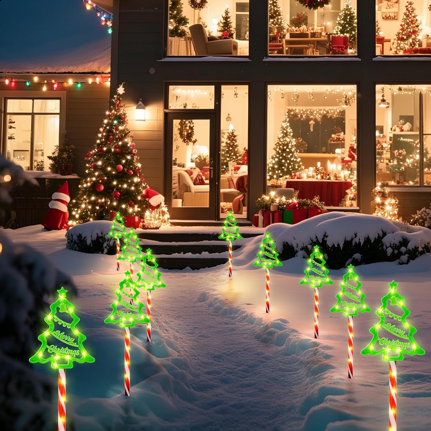 10 Pack Solar Christmas Tree Stake Lights Outdoor Christmas Decorations