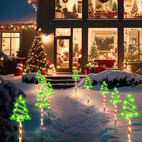 10 Pack Solar Christmas Tree Stake Lights Outdoor Christmas Decorations