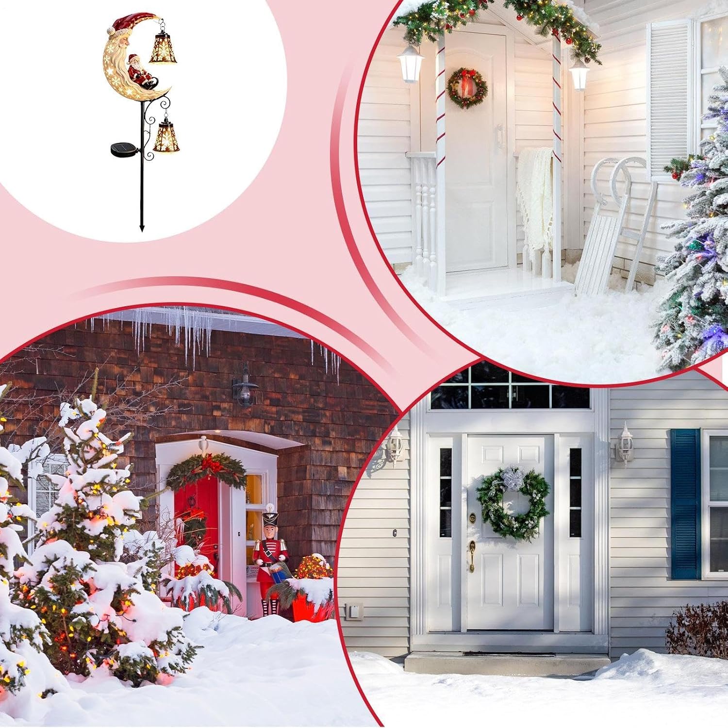 Christmas Solar Stake, Tree Santa Lantern, Decorative Pathway Lights, 2 Pcs