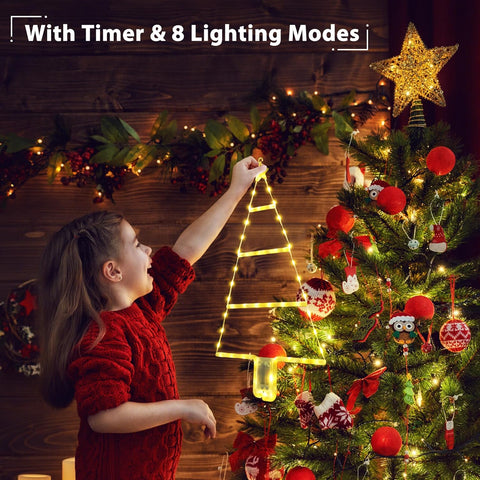 Moxled 2ft Warm White LED Ladder Christmas Lights with Timer – Battery Operated