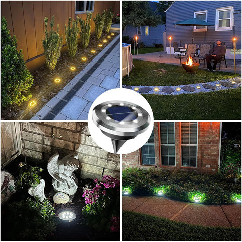 Anordsem Solar Lights Outdoor Garden: 4 Pack Stainless Steels 8 LED Ground Light - Waterproof White Lighting for Pathway Deck - Gardening Gifts for Christmas Decorations