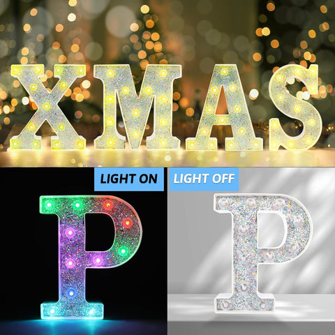 P Style Color Changing LED Letter Light, Glitter Marquee Lamp with 18 Colors, Remote Controlled, Battery Powered Decorative Letter Light for Party, Wedding, Birthday and Home Decor