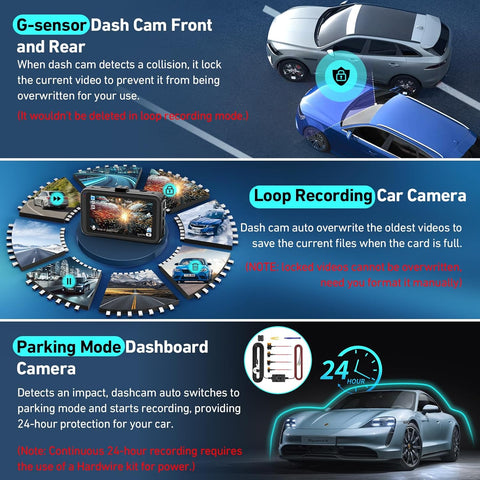 Dash Cam Front and Rear 1080P Dual Lens with WiFi & 32GB Card