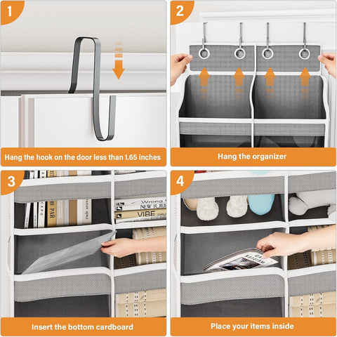 Abiglifty Over The Door Storage Organiser – 20 Pockets, 5-Tier Hanging Storage with Clear Windows, Grey