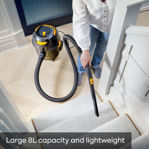 Vacmaster D8 8L Cylinder Vacuum Cleaner – Powerful Quiet Bagged Cleaning with HEPA 13 Filtration, 5 Dust Bags, 26m Reach