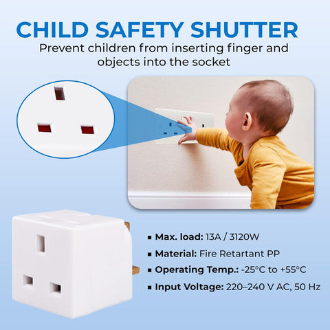 Double Dragon 13A 2-Way UK Plug Adapter – Compact 3-Pin Double Socket Splitter for Home & Office – Make One Socket Work Harder