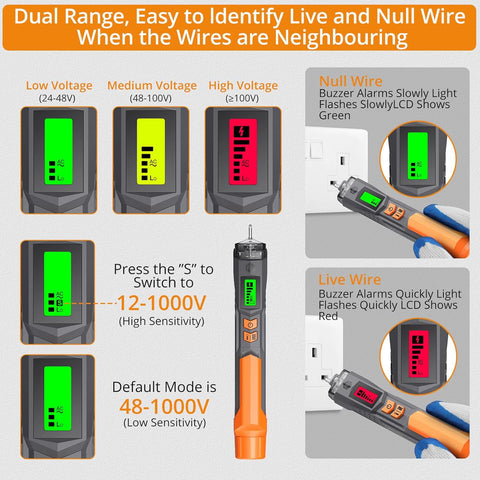NEOTECK SOCKET TESTER WITH LCD DISPLAY & NON-CONTACT VOLTAGE TESTER PEN ORANGE 12-1000V AC DETECTOR KIT