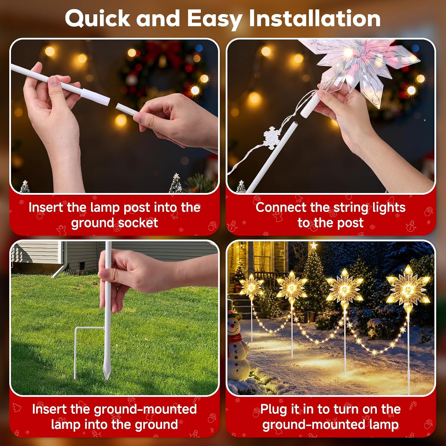 Quntis 3D Snowflake Christmas Pathway Lights Mains Powered, 70cm 96 LED