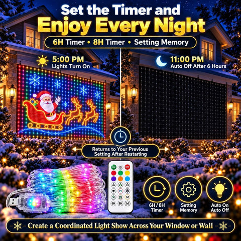 Smart LED Curtain Lights Christmas 1.6×1.6M – 256 RGB LEDs, 6 Dynamic Modes & Remote Control – Turn Plain Walls Into a Colourful Festive Glow