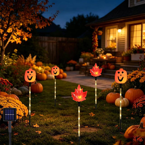 Halloween Pathway Lights, Pumpkin & Maple Waterproof Solar Powered Halloween Pathway Decor