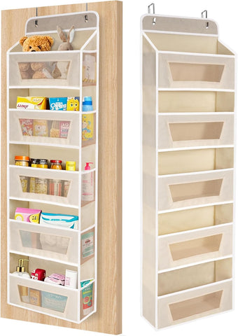 Meolsaek Over The Door Storage Organiser – 5-Tier Hanging Storage with 10 Pockets, Anti-Tilt Design, Beige