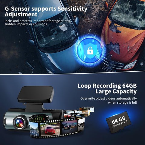 Dual Dash Cam Front and Rear with Night Vision and Wi-Fi