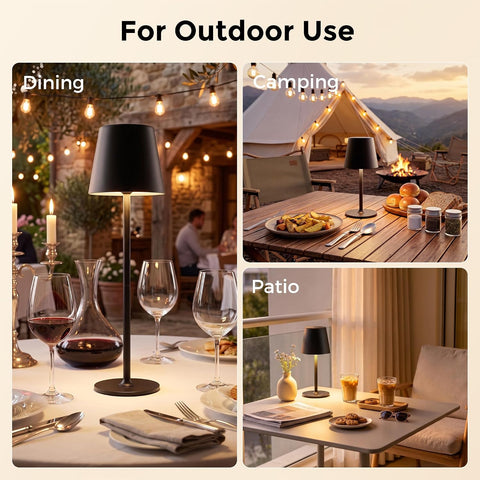 Rechargeable Table Lamp, Cordless LED Touch Lamp for Indoor & Outdoor Use – 48 LEDs, 3 Brightness Levels, Waterproof Black Metal Design