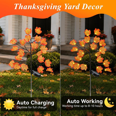 2 Pack Solar Fall Lights Outdoor Decoration 40 LED Orange Fall Lights with Maple Leaves, Outdoor Pathway Light, Solar Lights for