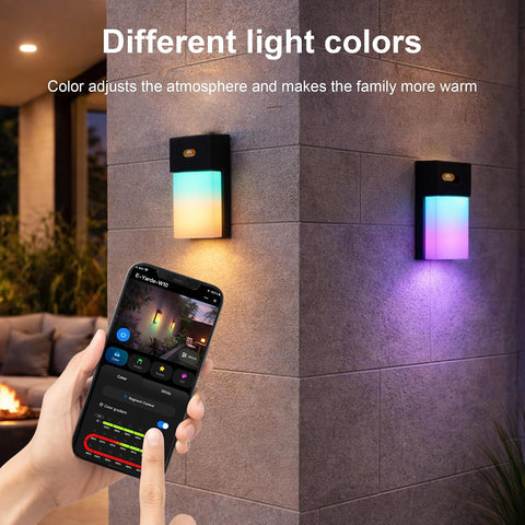 Outdoor Wall Light, 1500LM Smart RGBIC Porch Lights Outdoor with 45 Scene Modes, DIY, IP65 Waterproof Exterior Lighting Fixtures, Modern Decor for Garage, House, Patio, Garden, Yard, Party(2 pieces)