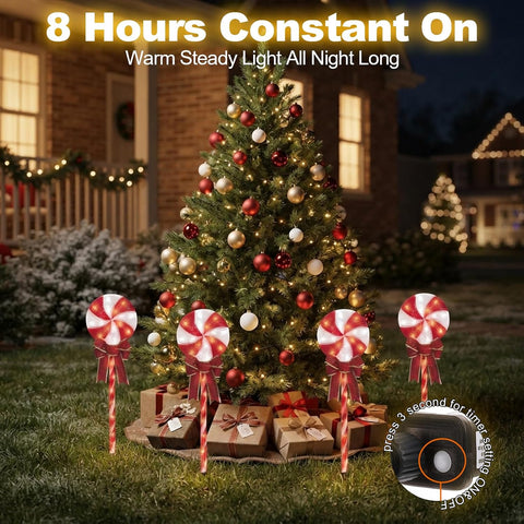 24 Inch 96 LED Lollipop Candy Cane Pathway Lights, 4 Pack with Ground Stakes, 29V Plug-in, Outdoor Christmas Yard Decor