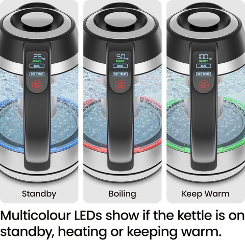 Electric Kettle 1.8L 3000W Glass Tea Kettle with Infuser & LED Lights