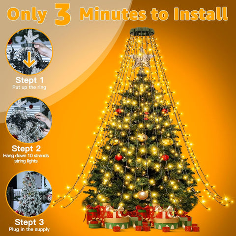 Ollny Warm White 250 LED Cascading Christmas Tree Lights – USB Plug