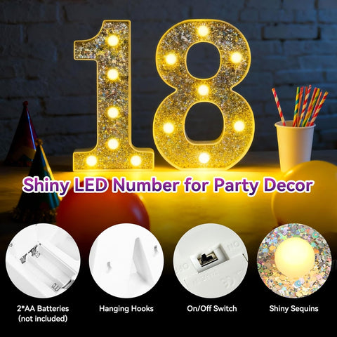 Silver Glitter Light Up Number 1 – 8.86 Inch LED Marquee Lights