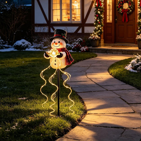 Solar Stake Lights, Snowman Pathway Lamp, Christmas Flowing Snowflake Decor