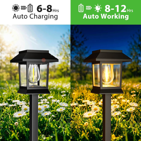 nipify Solar Lights Outdoor Garden, 4 Packs Solar Stakes Lights, Garden Lights Solar Powered Waterproof, Auto On/Off Solar Path Lights for Pathway Yard Patio Landscape