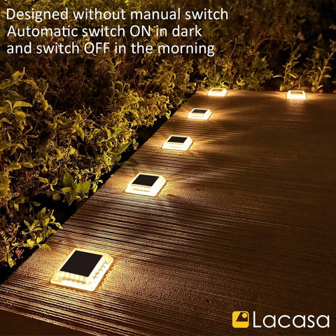 Lacasa 4 Pack 30LM IP68 Waterproof Solar Garden Light for Staircase Paths Paths Patio Bridge Dock, Warm White 2700K