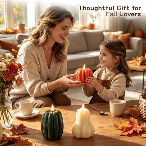 3 Pcs Fall Pumpkin Flameless Candle, LED Battery Operated Pumpkin Candle Light with Remote, Real Wax 3D Flickering Candles, Autumn Thanksgiving Halloween Farmhouse Home Decoration Gift